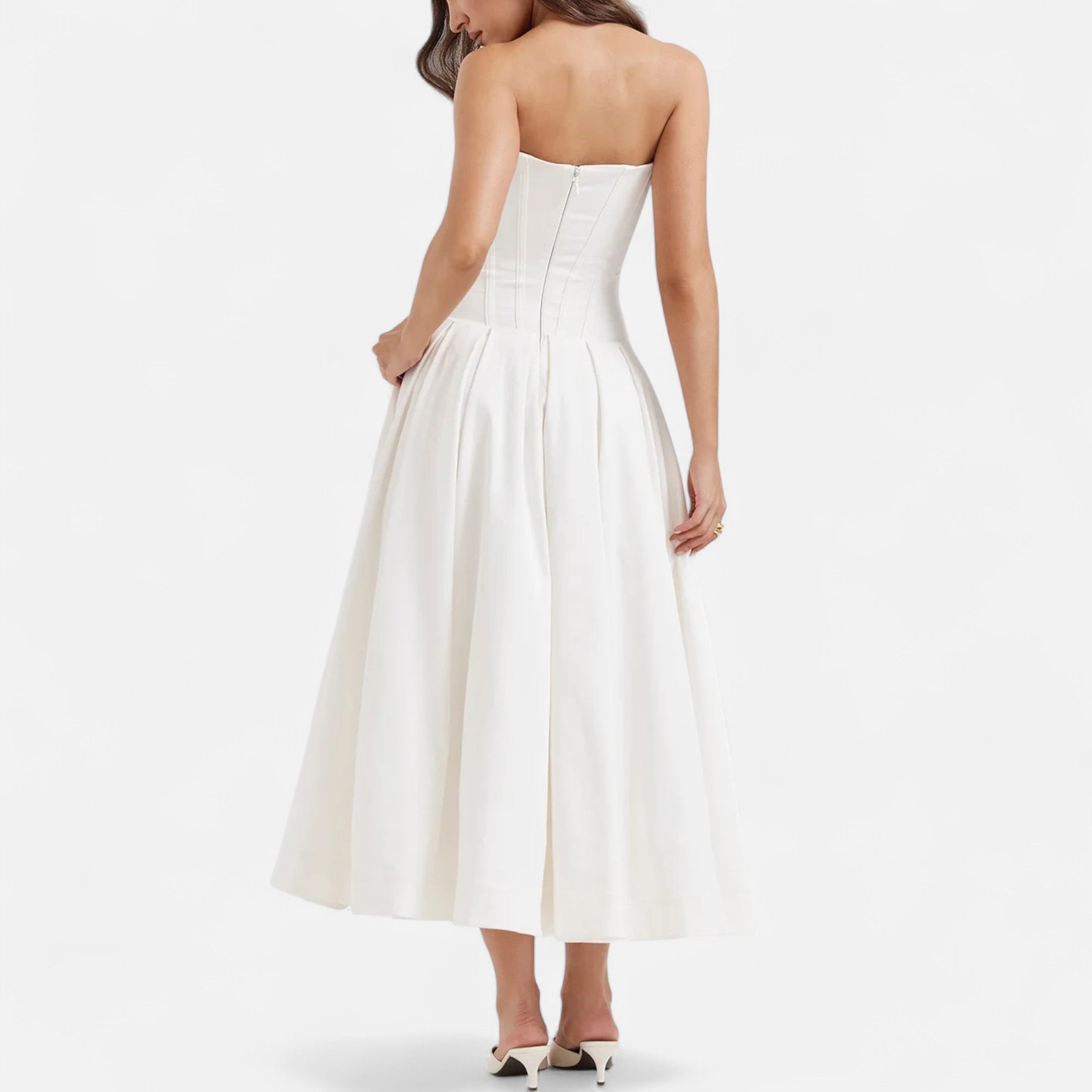 Duvrier | Women’s Corset Pleated A-Line Midi Dress