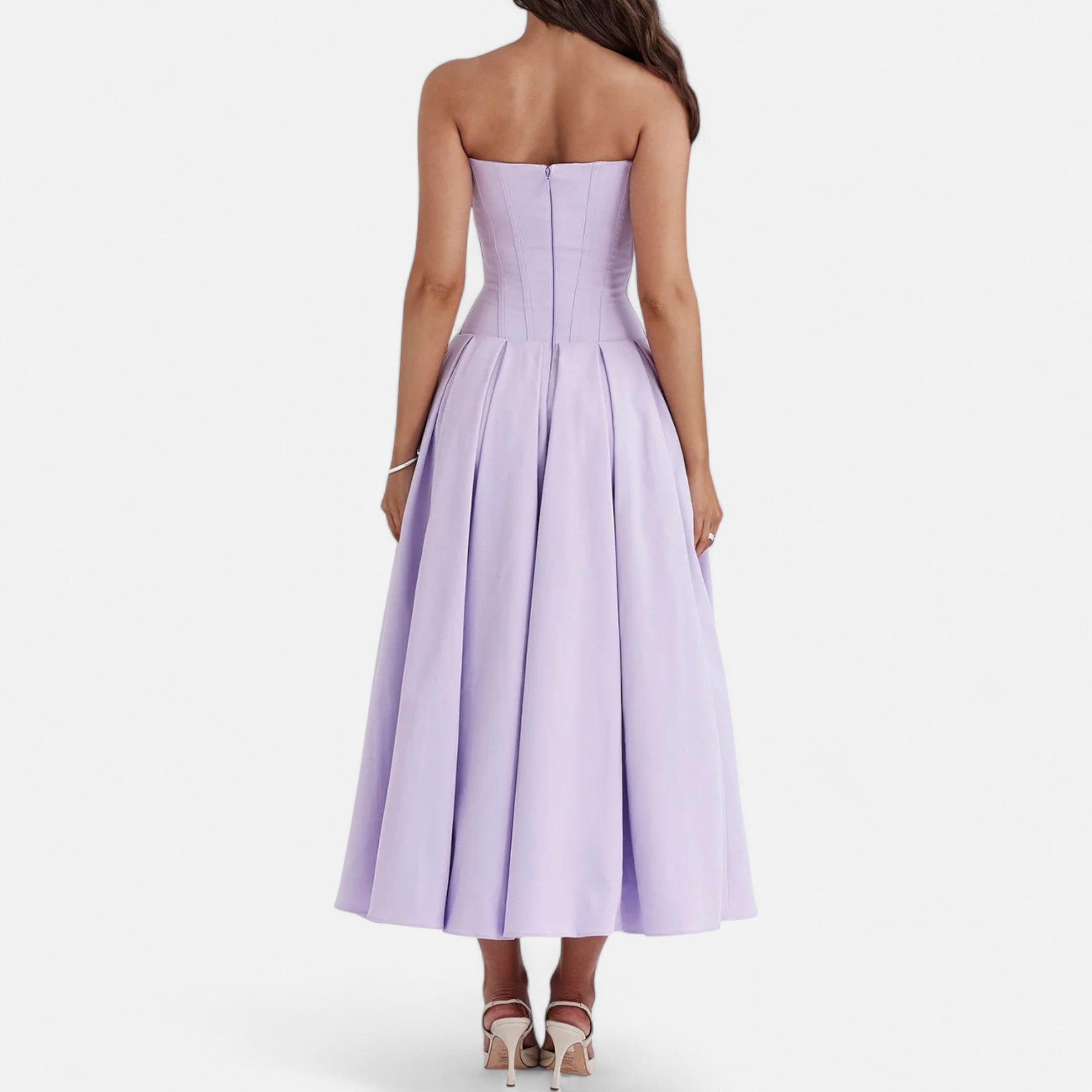 Duvrier | Women’s Corset Pleated A-Line Midi Dress