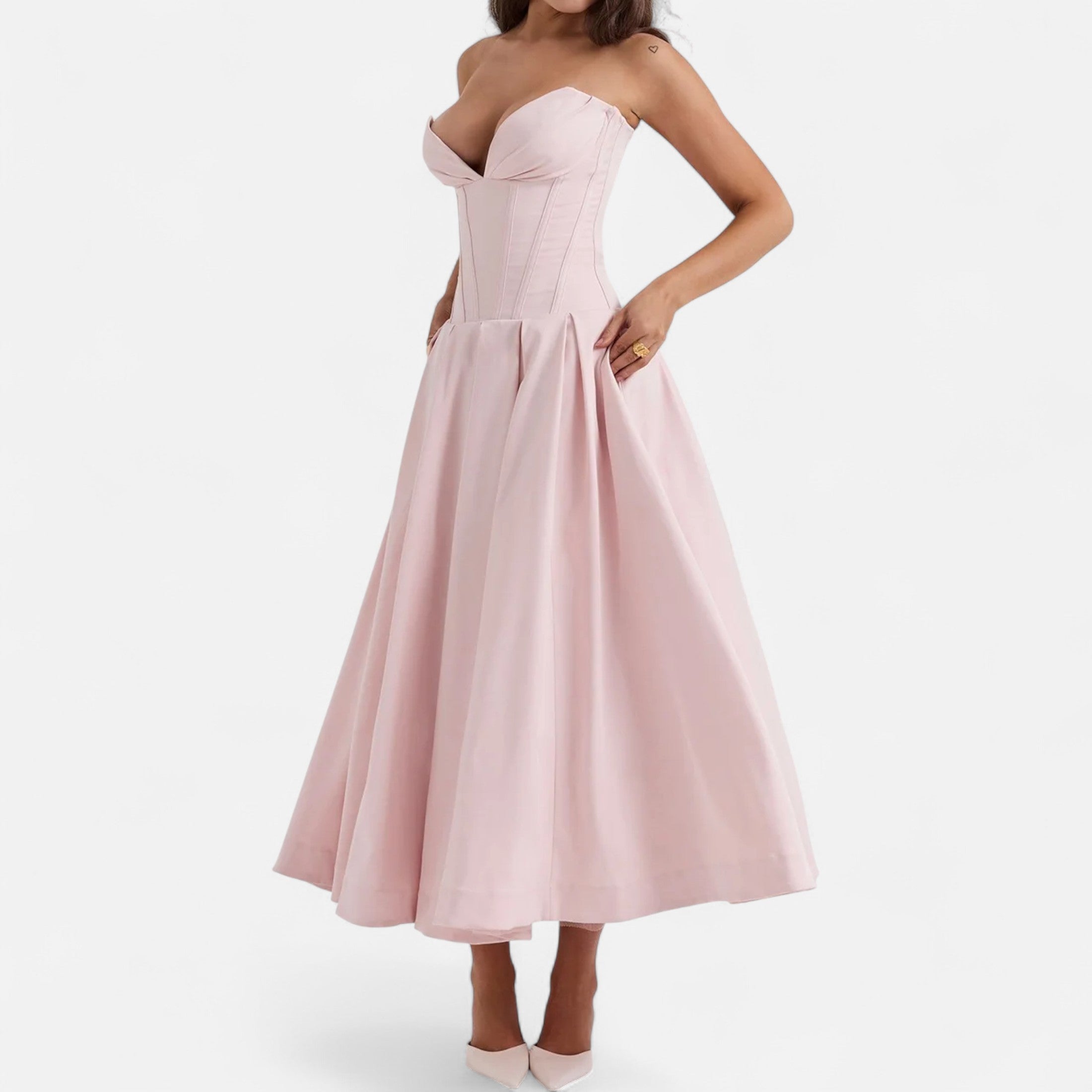 Duvrier | Women’s Corset Pleated A-Line Midi Dress