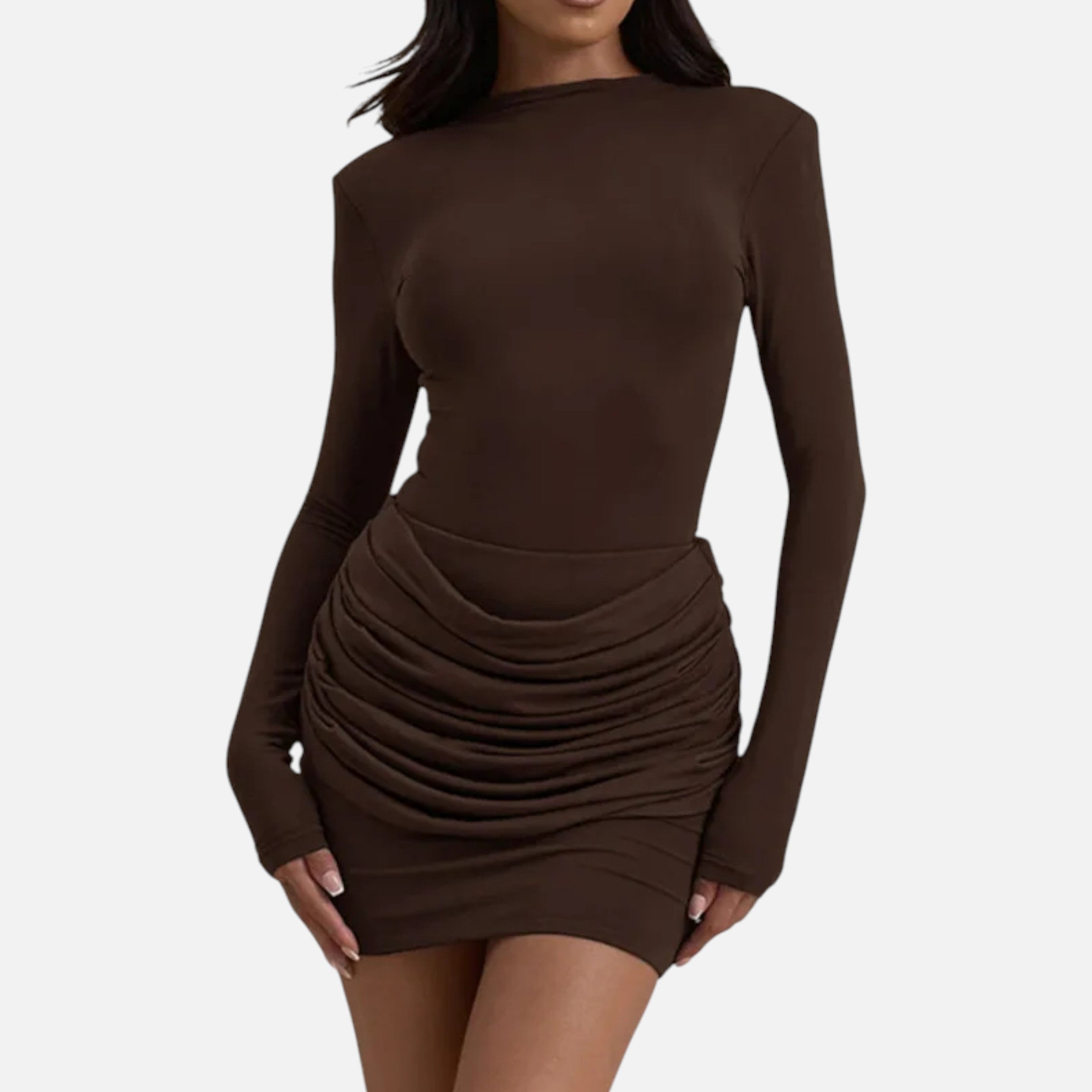 Duvrier | Women’s Long Sleeve Ruched Mini Dress