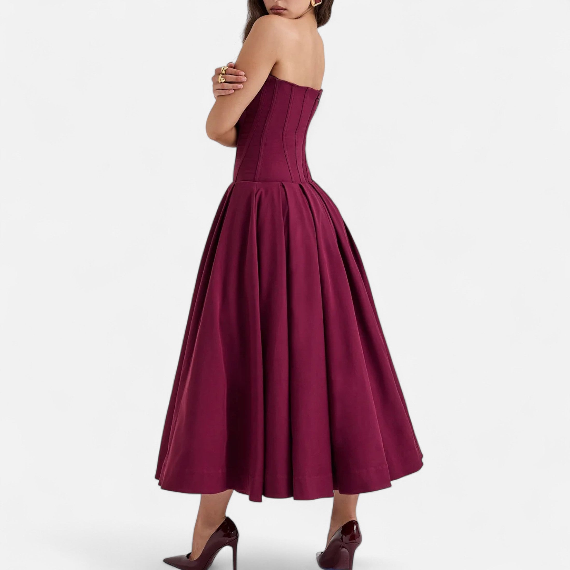 Duvrier | Women’s Corset Pleated A-Line Midi Dress
