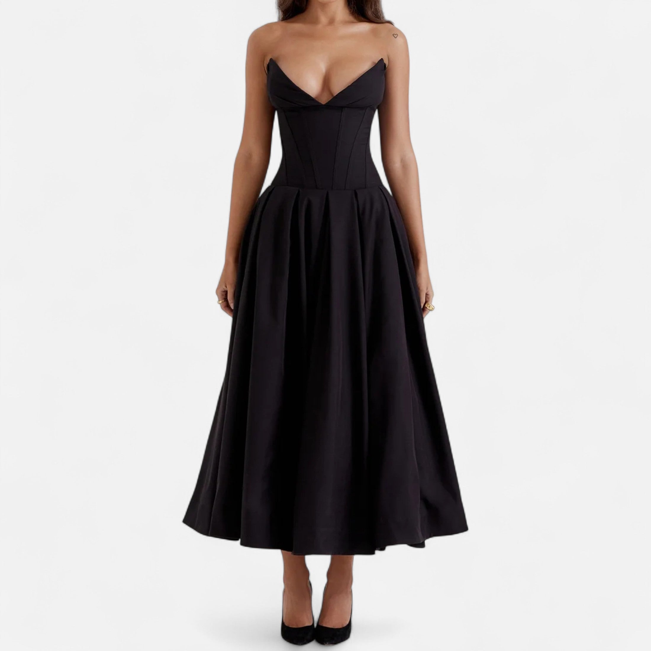 Duvrier | Women’s Corset Pleated A-Line Midi Dress