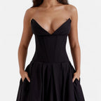 Duvrier | Women’s Corset Pleated A-Line Midi Dress