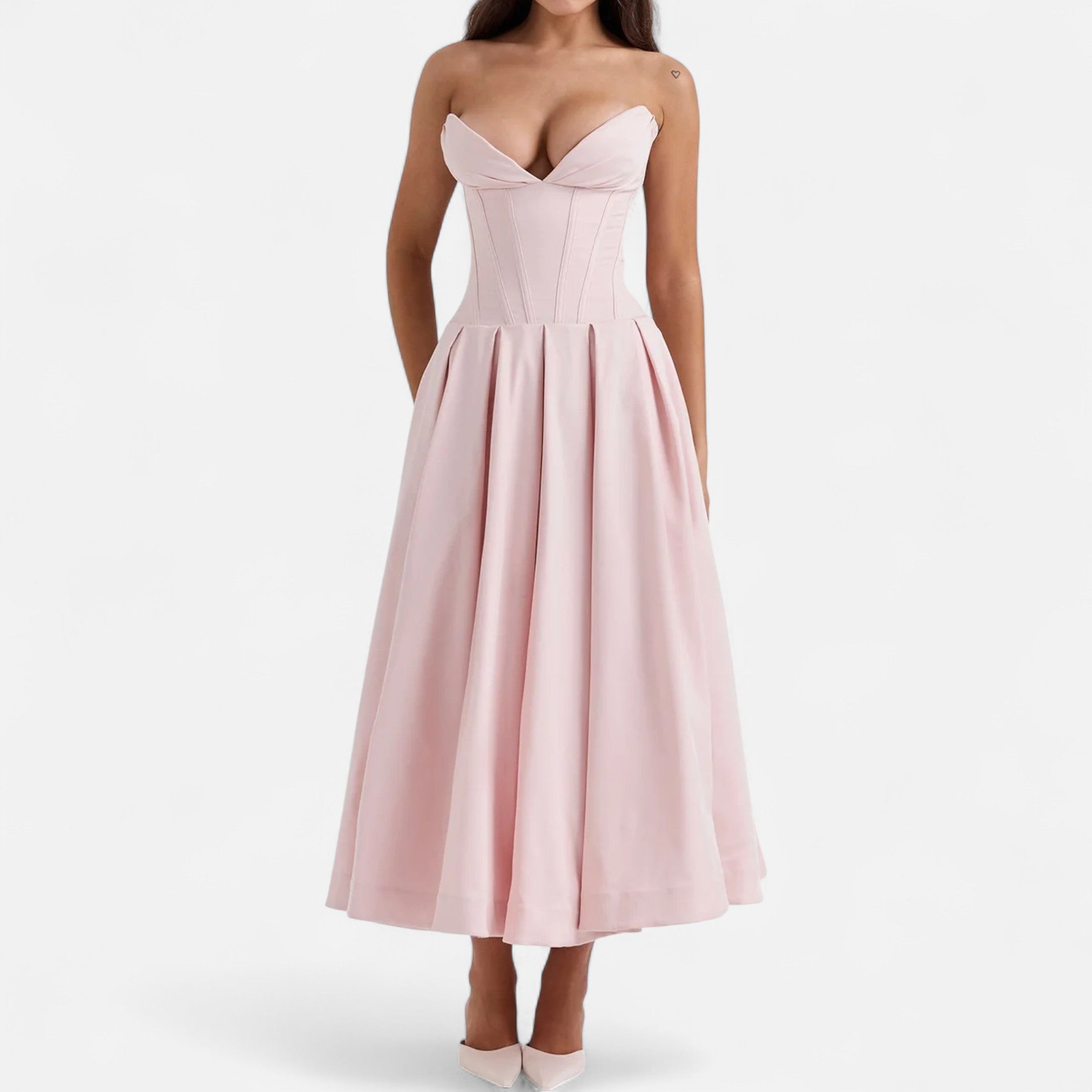 Duvrier | Women’s Corset Pleated A-Line Midi Dress