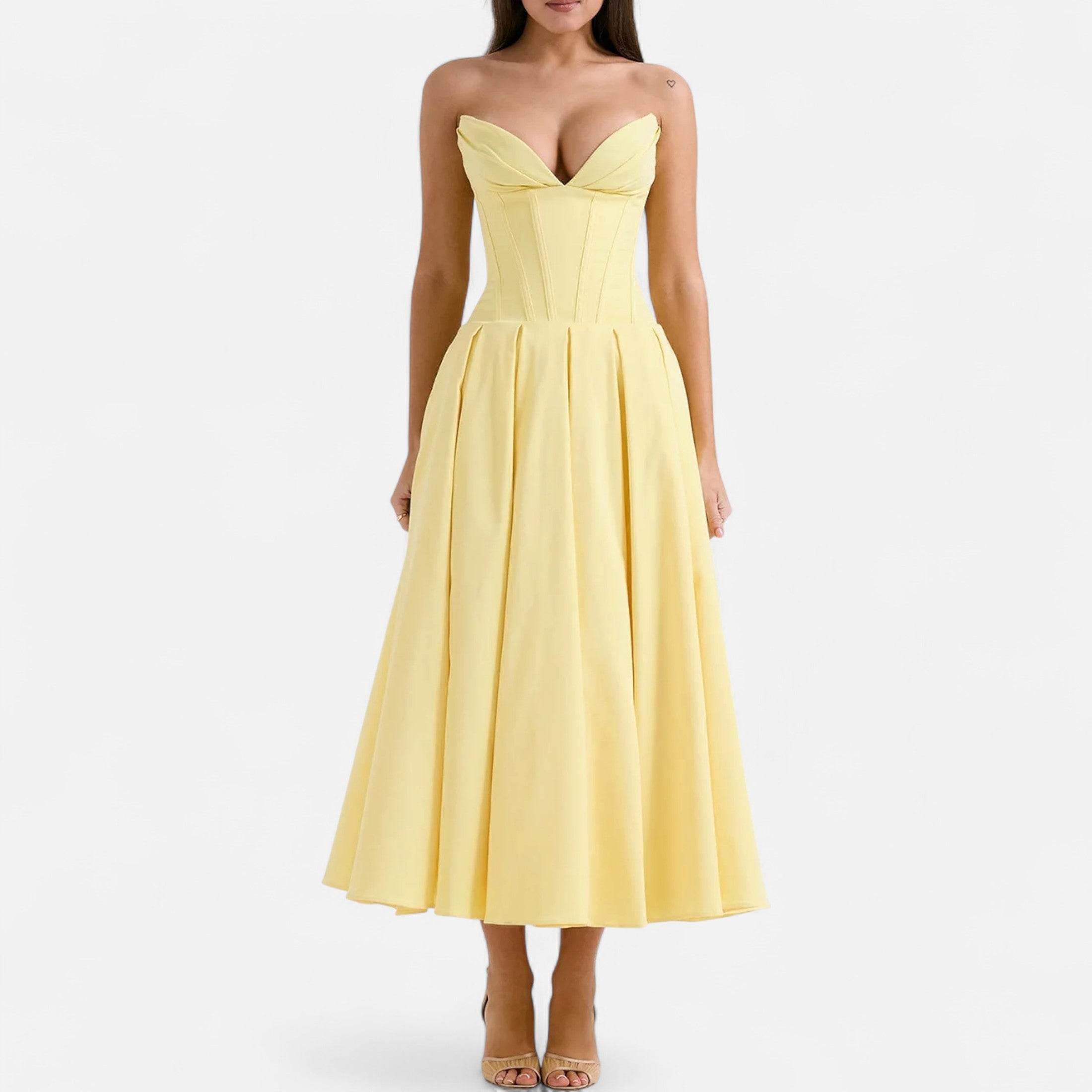 Duvrier | Women’s Corset Pleated A-Line Midi Dress