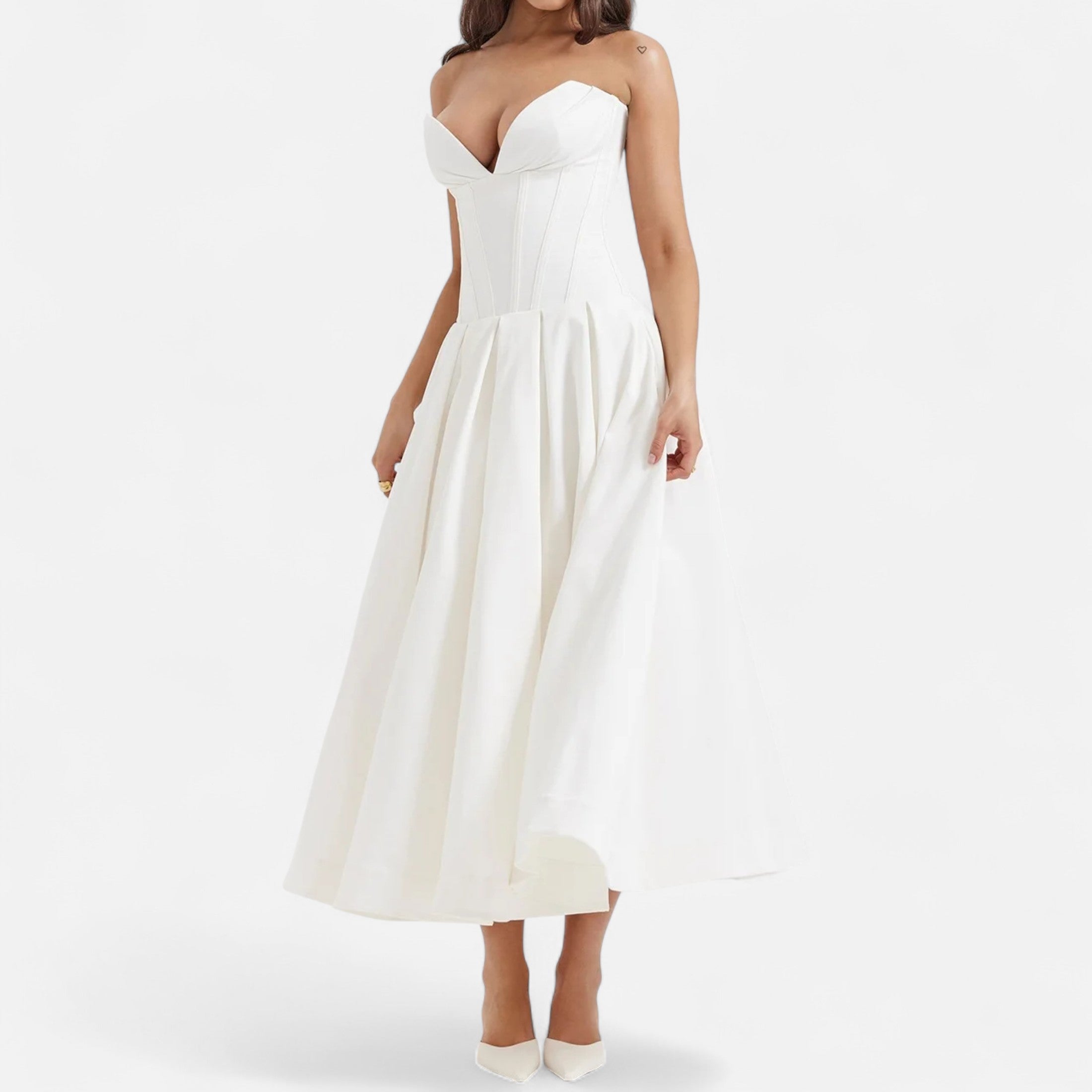 Duvrier | Women’s Corset Pleated A-Line Midi Dress