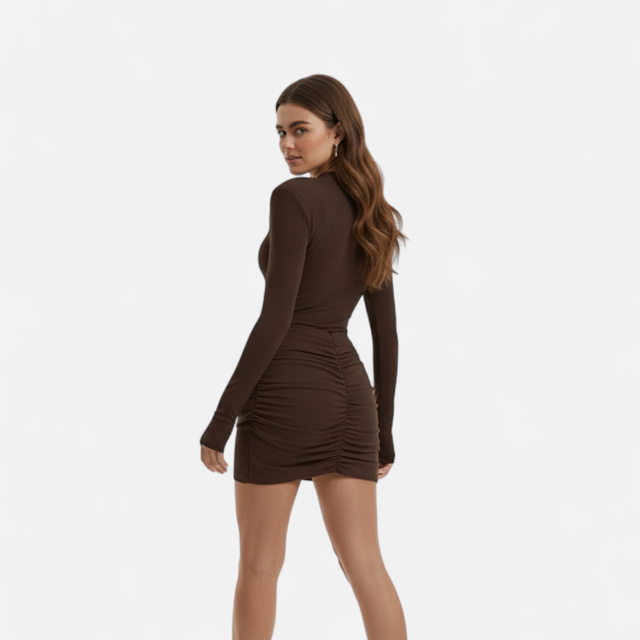 Duvrier | Women’s Long Sleeve Ruched Mini Dress