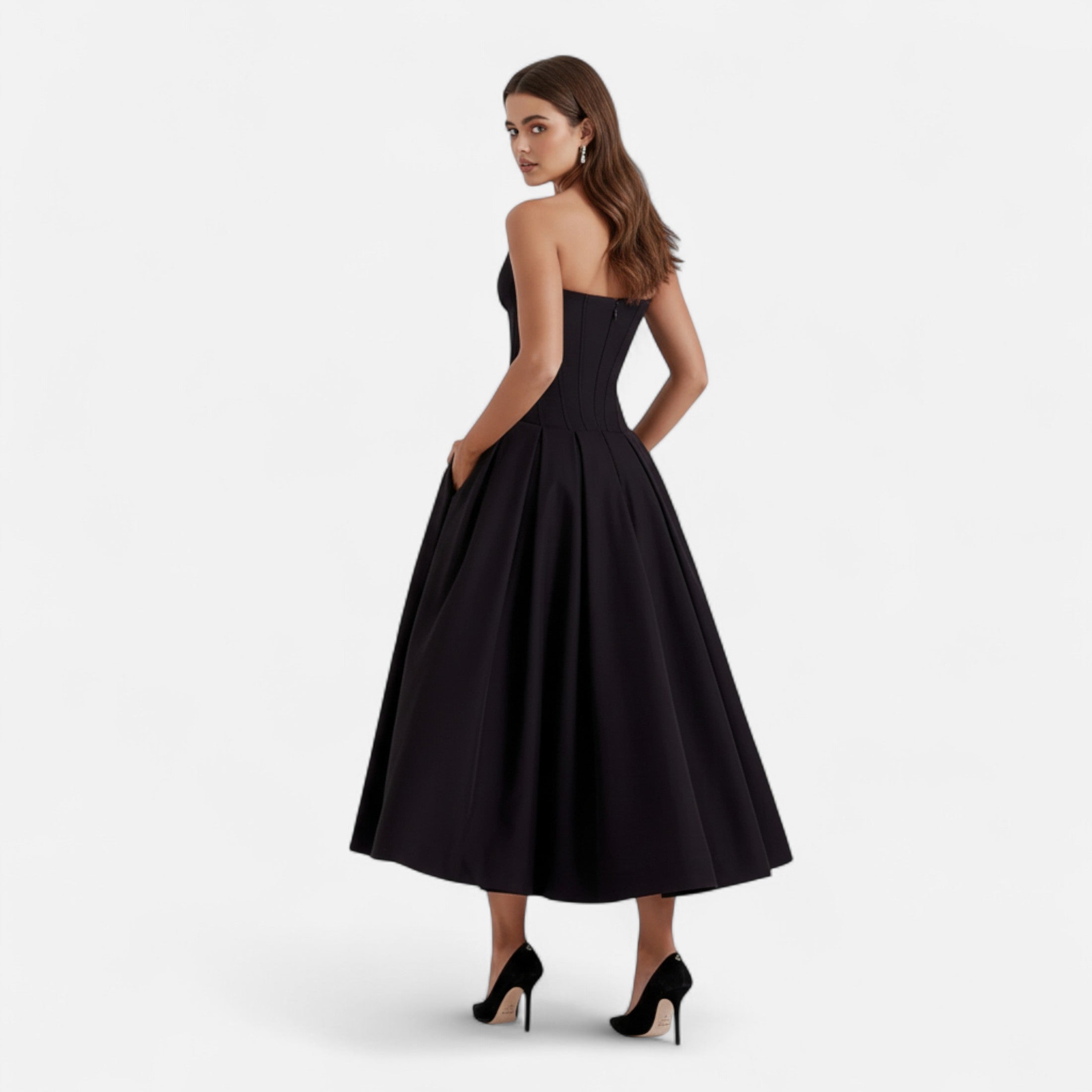 Duvrier | Women’s Corset Pleated A-Line Midi Dress