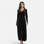 Duvrier | Women’s Velvet V-Neck Flared Maxi  Dress