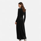 Duvrier | Women’s Velvet V-Neck Flared Maxi  Dress