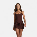 Duvrier | Women’s High Waist Tapered Strap Mini Dress