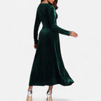 Duvrier | Women’s Velvet V-Neck Flared Maxi  Dress