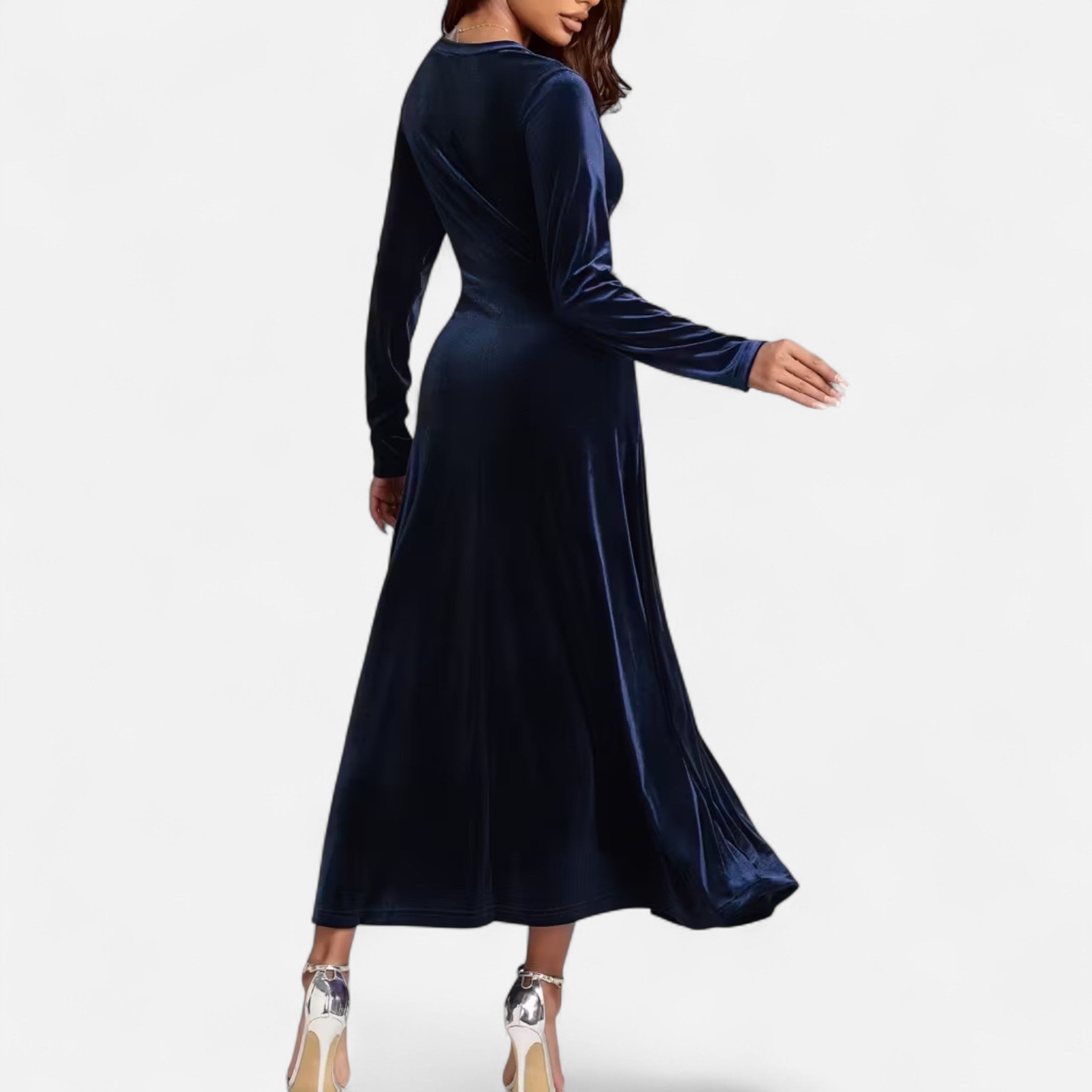 Duvrier | Women’s Velvet V-Neck Flared Maxi  Dress