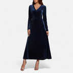 Duvrier | Women’s Velvet V-Neck Flared Maxi  Dress