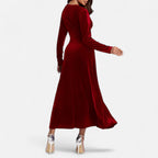 Duvrier | Women’s Velvet V-Neck Flared Maxi  Dress