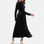 Duvrier | Women’s Velvet V-Neck Flared Maxi  Dress
