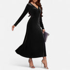 Duvrier | Women’s Velvet V-Neck Flared Maxi  Dress